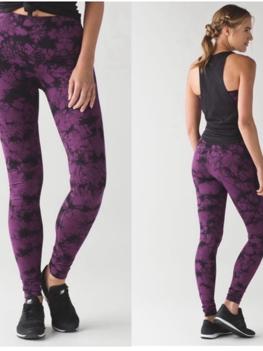 lululemon Wunder Under Purple and Black Tie-Dye Shibori High-Rise Leggings